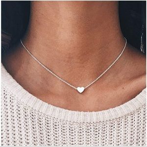 Silver Heart Choker Necklace Fashion Trendy